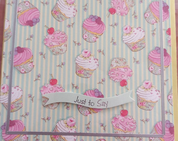 Hand made greeting card ,Tea and cake ,blank card ,5" x 5"