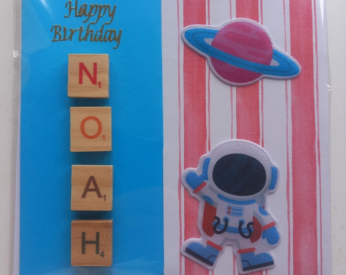 Hand made greeting card , Scrabble style letter.  Boys names