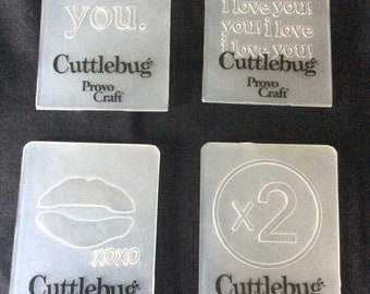 Cuttlebug Provo Craft pk 4  x I love you,  3” x 2” embossing folders ,  Freepost U.K