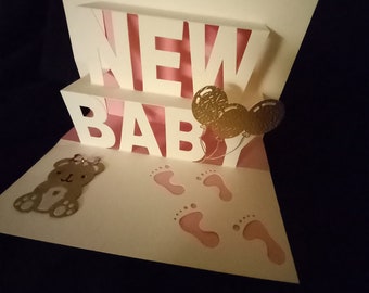 New Baby  Girl card, handmade  pop-up design
