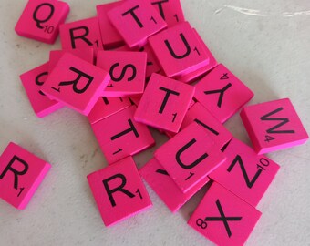 Deep Pink Painted Wooden Scrabble type Letters