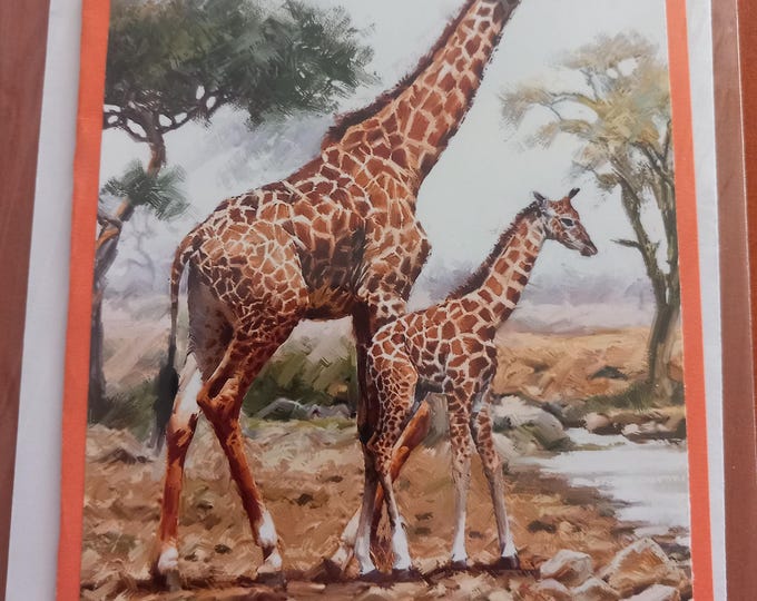 Hand made greeting card , Africa wildlife ,blank card ,