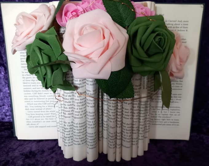Book Bouquet , pink and green.  With battery lights