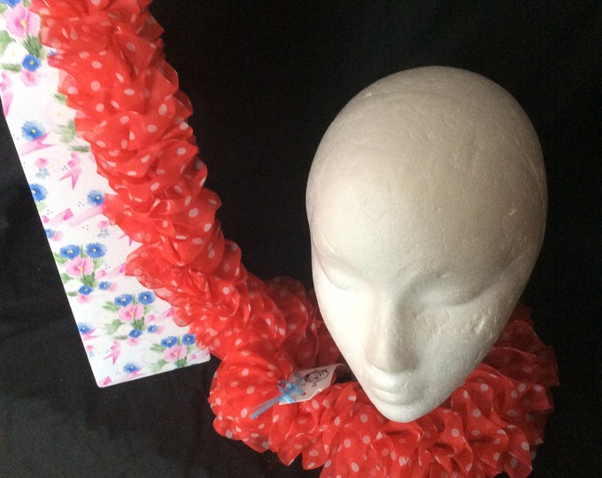 Ladies, Chiffon type scarf, red with white spots, hand knitted birthday,  Mother's Day,  Freepost U.K.