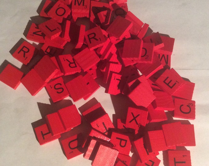 Red  Painted Wooden Scrabble type letters and numberst