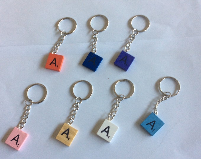 Wooden Scrabble Tile Keyring various colours  A-Z