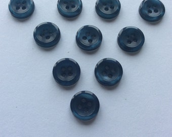 2 achetés 1 offert . Pack 10 boutons 4 trous bleu paon 11 mm Freepost UK
