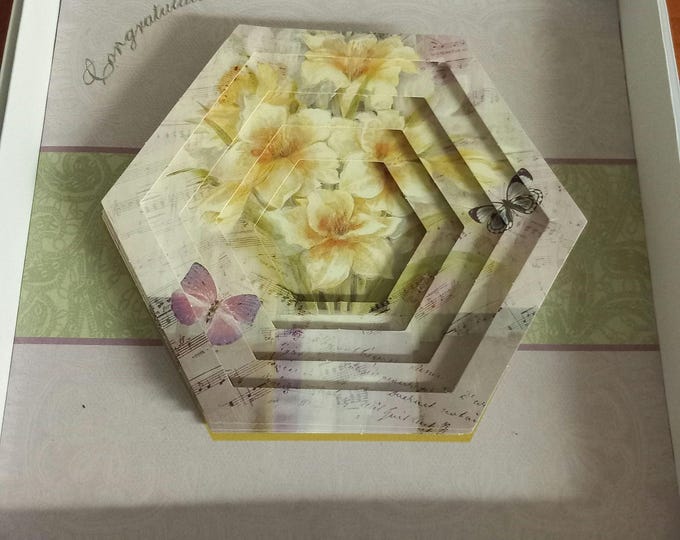 Hand made greeting card, Congratulations ,butterflies and flowers , blank inside, 18 cm x18 cm