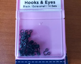 Hemline, hooks and eyes  , Black, size extra small , 14 sets , Freepost U.K.