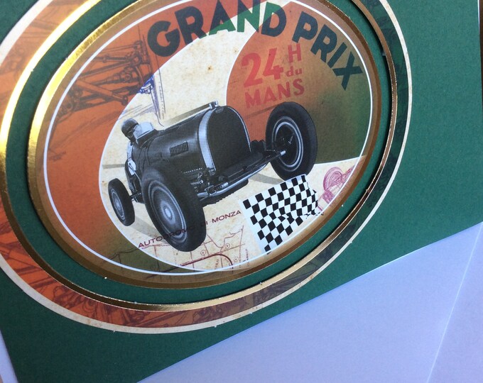 Hand made greeting carrd ,  Grand Prix , car , Dad card,A5 blank card ,  freepost uk Fathers Day