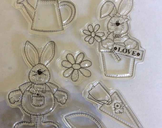 6 piece,  Spring rabbits , Stamp set , stamping, card making