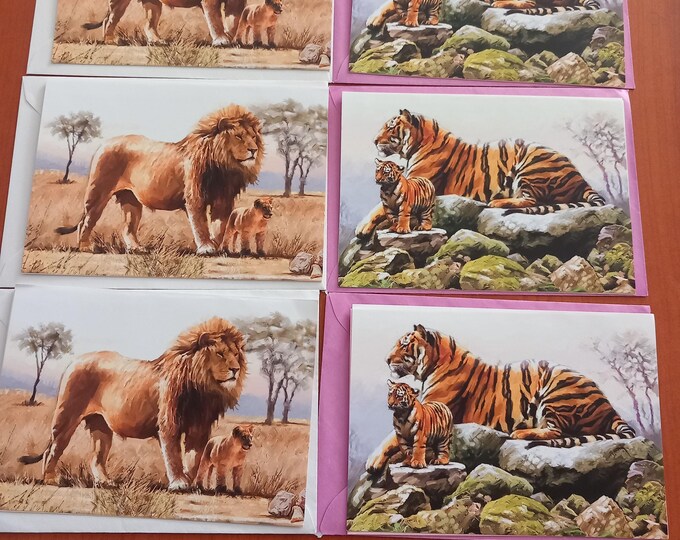 Hand made greeting card ,Notelet cards , pk 6 , 2 designs ,blank card ,