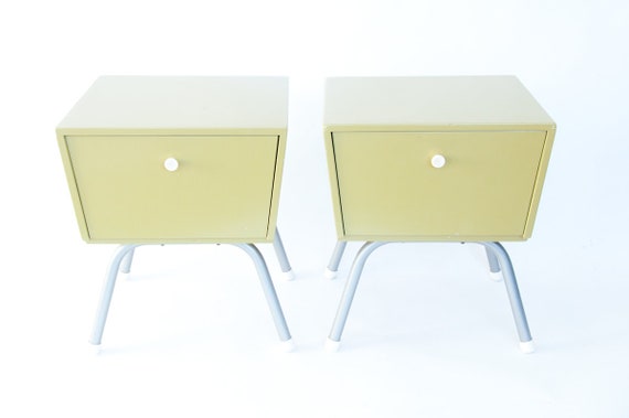 1950s Pair Nightstands Vintage Mid Century Design Bedside Table Cabinet Bedroom Furniture Green End Tables Furniture