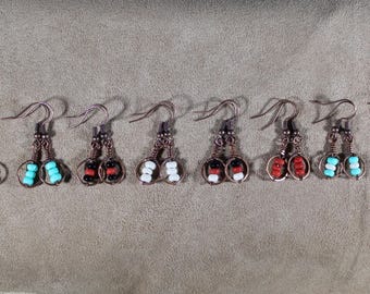 Hammered Copper & Stainless Wie Wrapped Earrings Handmade 3