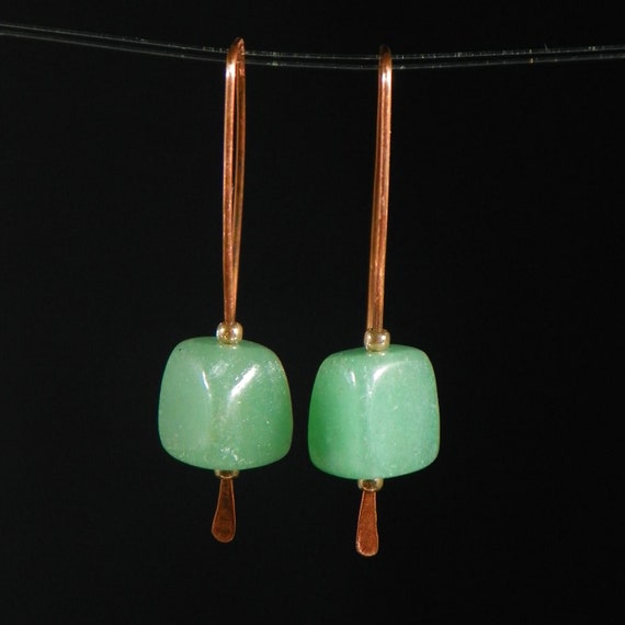 Copper / Jade Earrings Hammered Copper Earthreaders Etsy