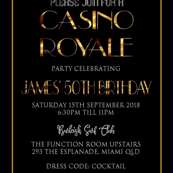 James Bond Personalised Birthday Invitation Thank You 007 Casino Royale Secret agent SPY Dice cards