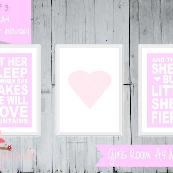 Girls Nursery Print - Inspiration Quote Set of 3 - Tribal Let her sleep for when she wakes she will move mountains - little but fierce