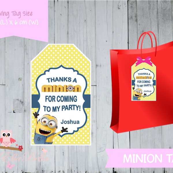 Minion Tag Party Favour Swing Tag Party Stickers Thank You Tag PERSONALISED