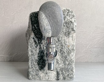 Natural Gray Granite & Quartz Stone Drink/Beverage Dispenser | Wine Lovers Unique Gift | Real Rock Coastal Decor | Handcrafted in Maine USA