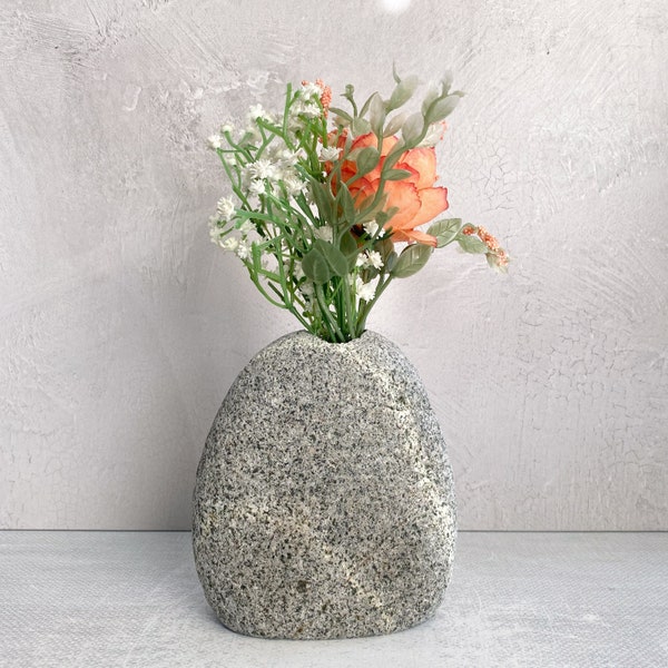 Natural Beach Stone Vase | Flower Bud Arrangement Holder | Functional Rock Centerpiece | Coastal Decor | Unique Gift | Handcrafted in Maine