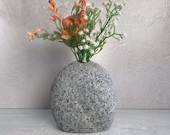 Natural Beach Stone Vase | Flower Bud Arrangement Holder | Functional Rock Centerpiece | Coastal Decor | Unique Gift | Handcrafted in Maine