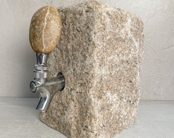 Natural Tan Granite Stone Drink/Beverage Dispenser | Liquor & Wine | Unique Gift | Real Rock | Coastal Bar Decor | Handcrafted in Maine USA