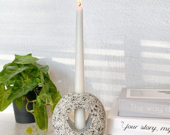 Silhouette Stone Candleholder – Sculptural Taper Holder, Natural Granite Home Décor & Holiday Accent
