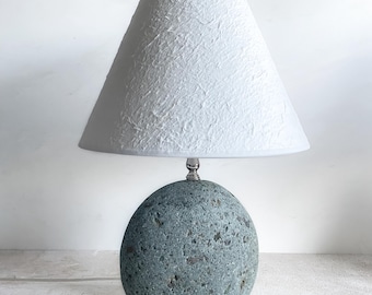 Single Stone Lamp – Handcrafted Natural Granite Table Lamp with Linen Shade