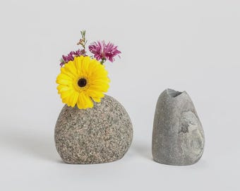 Handcrafted Granite Stone Vase: Elegant Floral Arrangement Decor - Small 3-4" Tall, 3/4" Hole