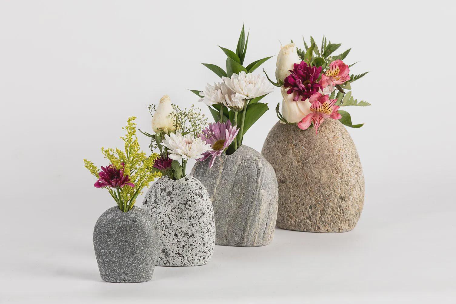 Handcrafted Granite Stone Vase: Elegant Floral Arrangement Decor