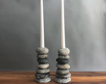 Cairn Stone Candlestick Holder: Natural Granite Taper Candleholder