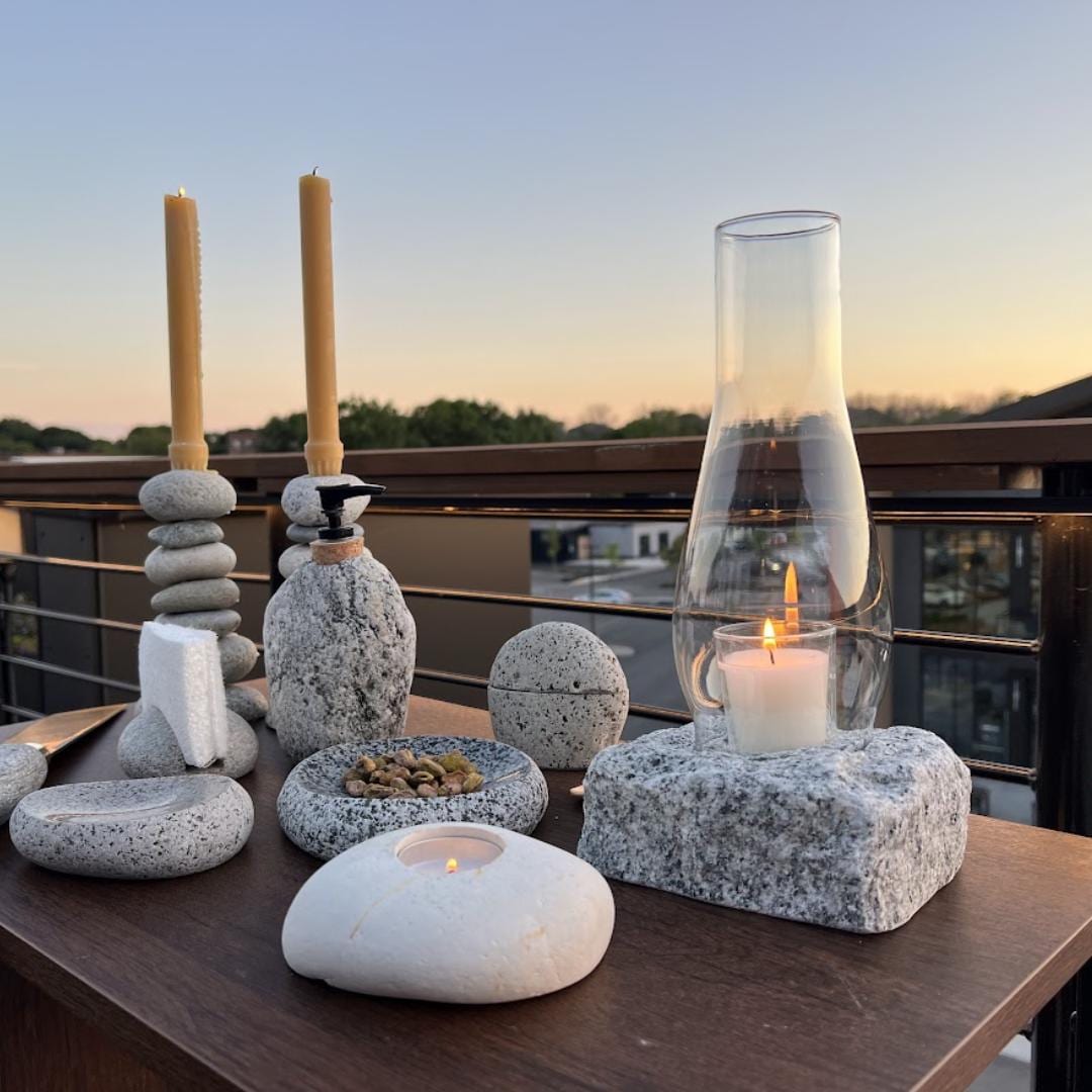 HOYA CRYSTAL　ライト10W Stone Hurricane Candle Lamp: Natural Stone Votive Holder With