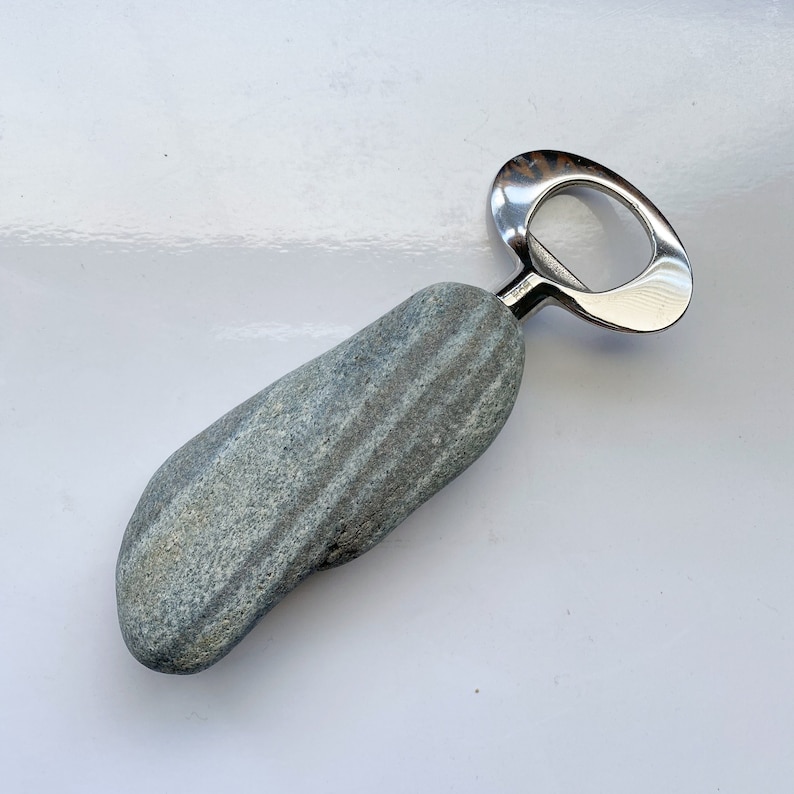 Natural Beach Stone Bottle Opener Real Rock Beer Opener Beverage Tool Bar Accessory Unique Coastal Gift Handcrafted in Maine USA image 1