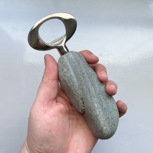 Natural Beach Stone Bottle Opener Real Rock Beer Opener Beverage Tool Bar Accessory Unique Coastal Gift Handcrafted in Maine USA image 9