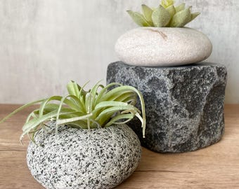Handcrafted Stone Succulent Planter – Natural Rock Mini Planter with 2” Opening