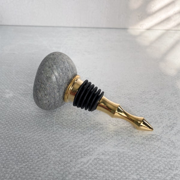 Natural Beach Stone Wine Bottle Stopper | Real Rock Wine Plug | Coastal Home Decor | Unique Gift for Wine Lovers | Handcrafted in Maine USA