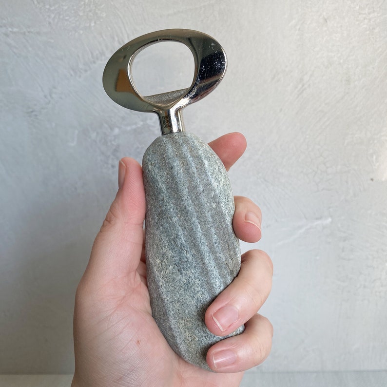 Natural Beach Stone Bottle Opener Real Rock Beer Opener Beverage Tool Bar Accessory Unique Coastal Gift Handcrafted in Maine USA image 2