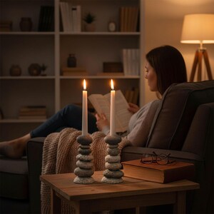 Cairn Stone Candlestick Holder: Natural Granite Taper Candleholder image 12