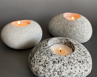 Natural Ocean-Tumbled Stone Tealight Holder – Maine Coastal Decor