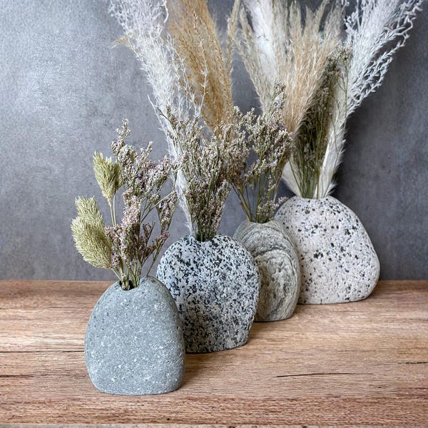 Handcrafted Granite Stone Vase: Elegant Floral Arrangement Decor