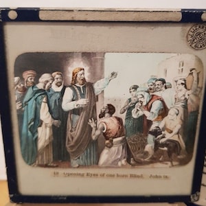 Antique Glass Magic Lantern Slide CHRIST &#39;opening the eyes of the blind&#39; biblical