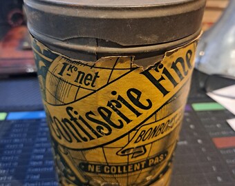 RARE Antique FRENCH Confiserie Fine Peppermint BonBons  Sweet Tin early 1900s