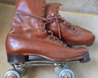 Vintage DEXTER Roller Skates Size 6 UK fitted to MIDFORM lace up Leather Boots 1920s - 50s