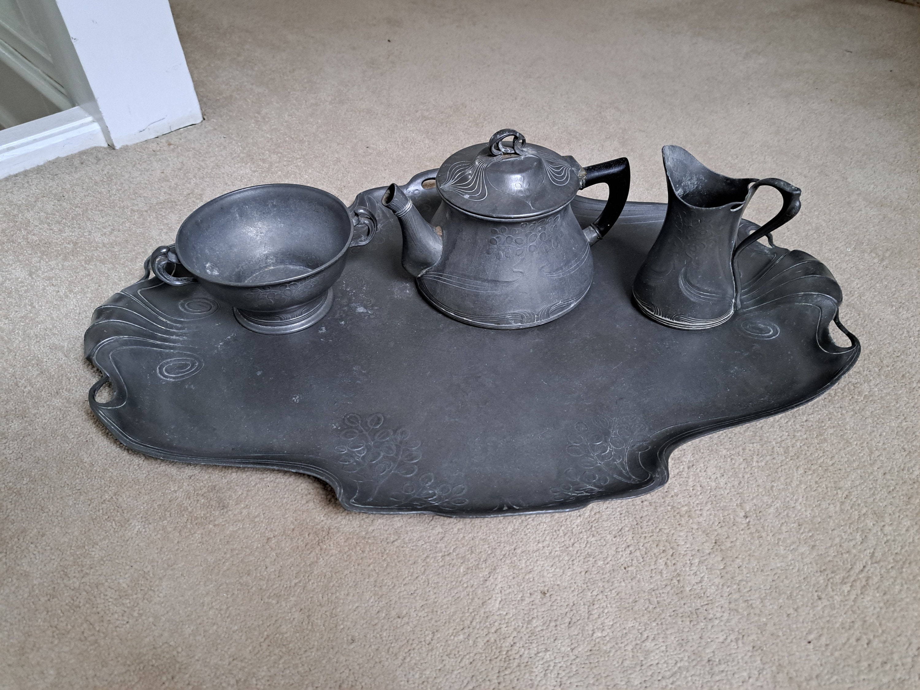Pewter Tea Set With Tray - Etsy