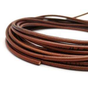 ShapesbyX 4mm Round distressed Brown Natural Leather Cords-2 Yards RLG4M-221