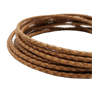 4mm Braided Leather Bolo Cord - Distressed Tan Jewelry Strap