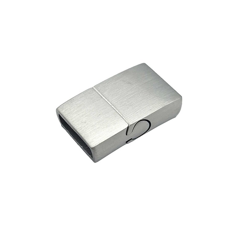 May include: Silver magnetic clasp for jewelry making. The clasp is rectangular and has a brushed finish.