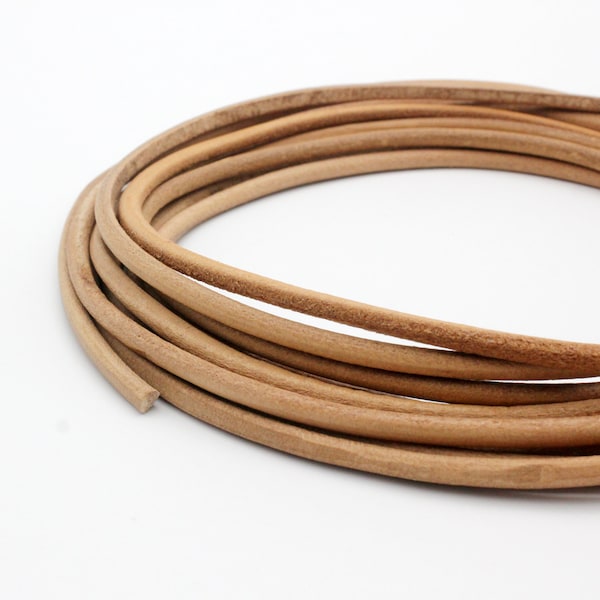 ShapesbyX 4mm Natural Tan Leather Cords,Round Real Cowhide Leather Strap 2 Yards RLG4M-92