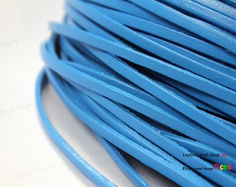ShapesbyX 2 Yards 3mm Blue Flat Leather, Color Coated Genuine Leather Strip GF34M-207
