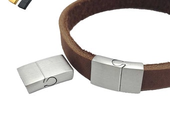 Magnetische sluiting van geborsteld roestvrij staal: 8 mm/10 mm platte leren armbandsluiting